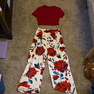 Floral Wide-Leg Pants and Top Set